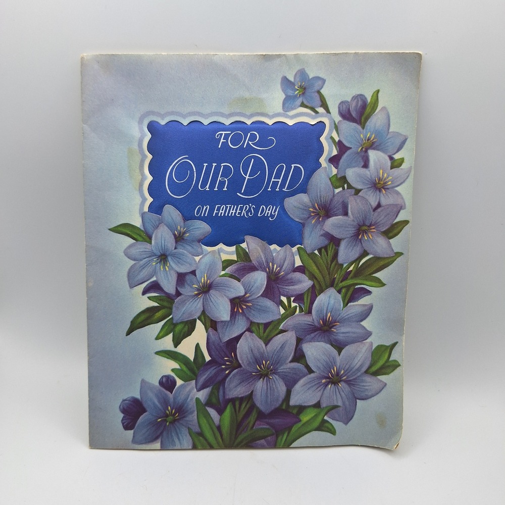 Vintage Fathers Day Card For Our Dad Blue Flowers Rust Craft Boston